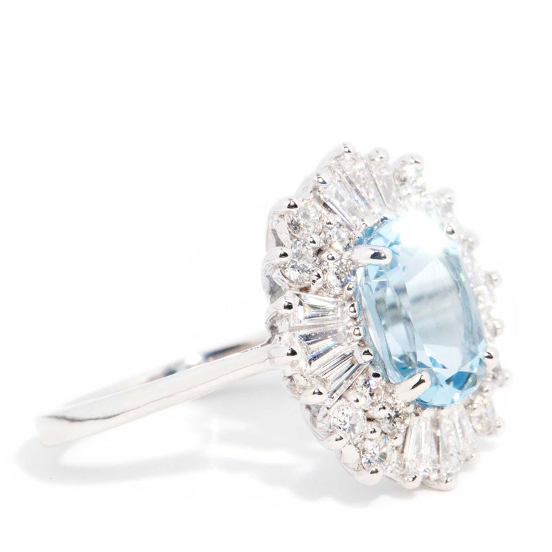 Stella 18ct White Gold Aquamarine Diamond Cluster Ring Rings Imperial Jewellery 