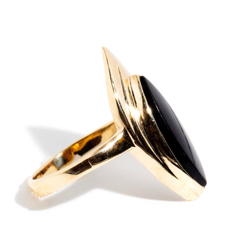 Stephane 1960s Onyx Marquise Ring 9ct Gold Rings Imperial Jewellery 