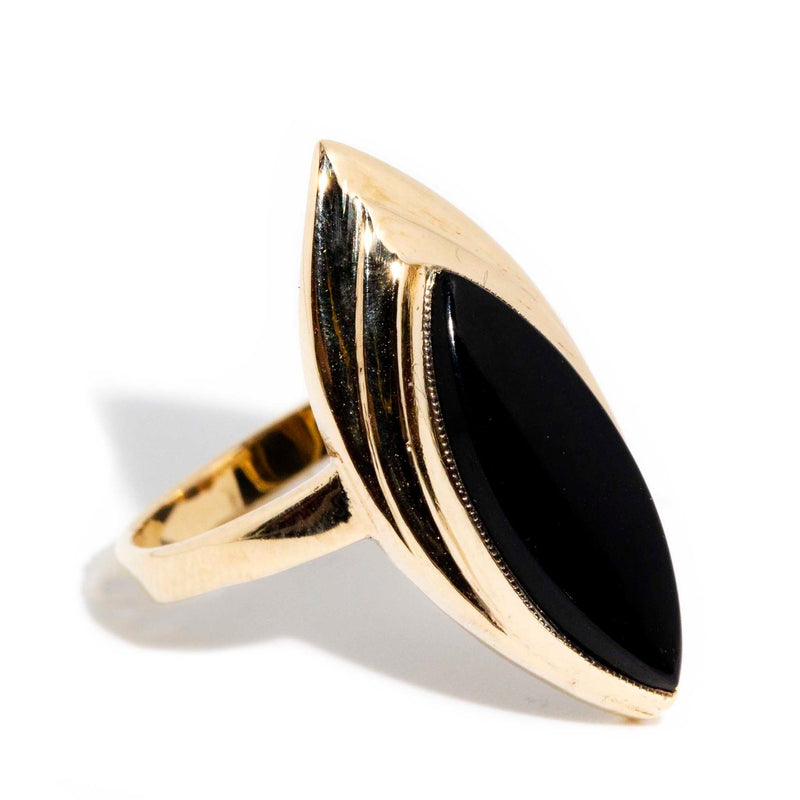 Stephane 1960s Onyx Marquise Ring 9ct Gold Rings Imperial Jewellery 