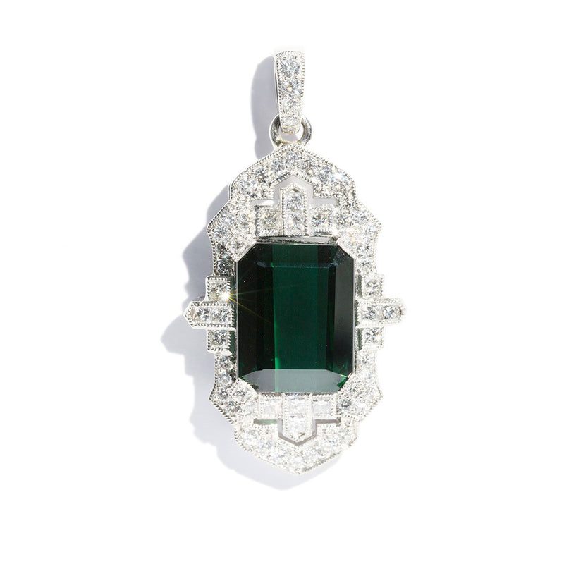 Sybil Tourmaline & 1.40 Carat Diamond Art Deco Platinum Pendant Rings Imperial Jewellery - Auctions, Antique, Vintage & Estate