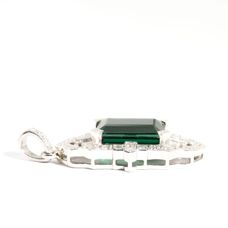 Sybil Tourmaline & 1.40 Carat Diamond Art Deco Platinum Pendant Rings Imperial Jewellery - Auctions, Antique, Vintage & Estate