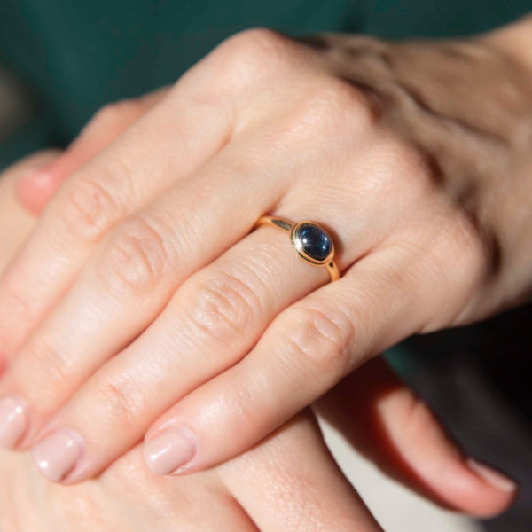 Tatum Sapphire Cabochon Solitaire Ring 18ct Gold Rings Imperial Jewellery 