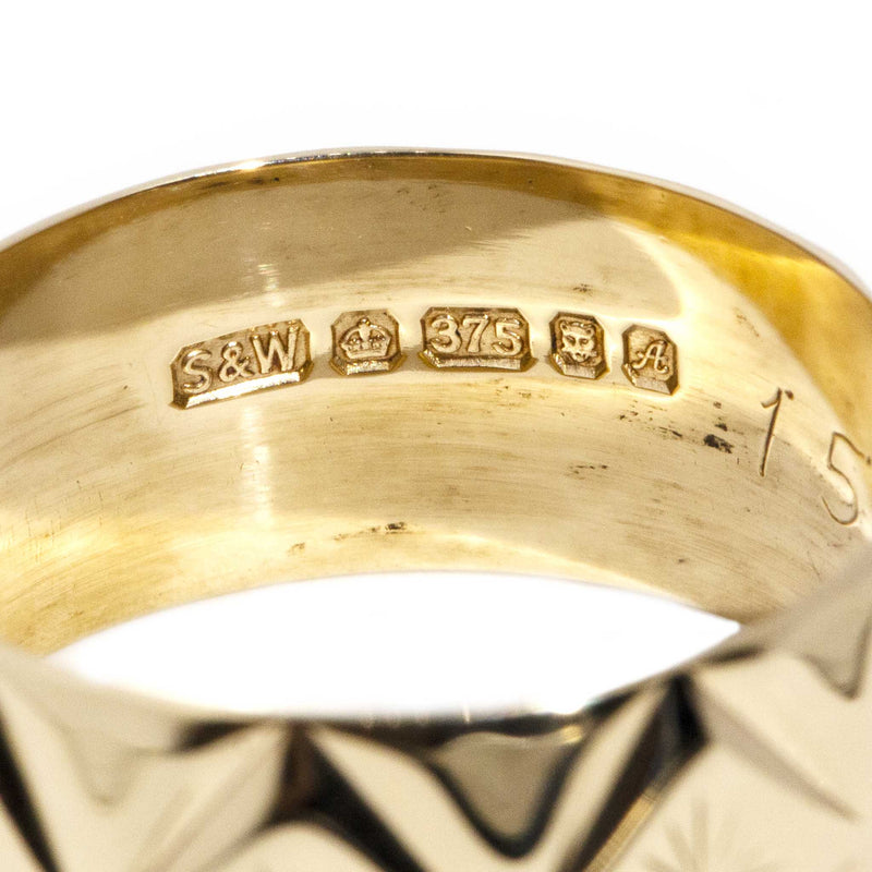 Taylor 9ct Yellow Gold Star Patterned Band* OB $ Rings Imperial Jewellery