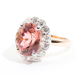 The Peru Oval Tourmaline Diamond Halo Ring Rings Imperial Jewellery - Auctions, Antique, Vintage & Estate 