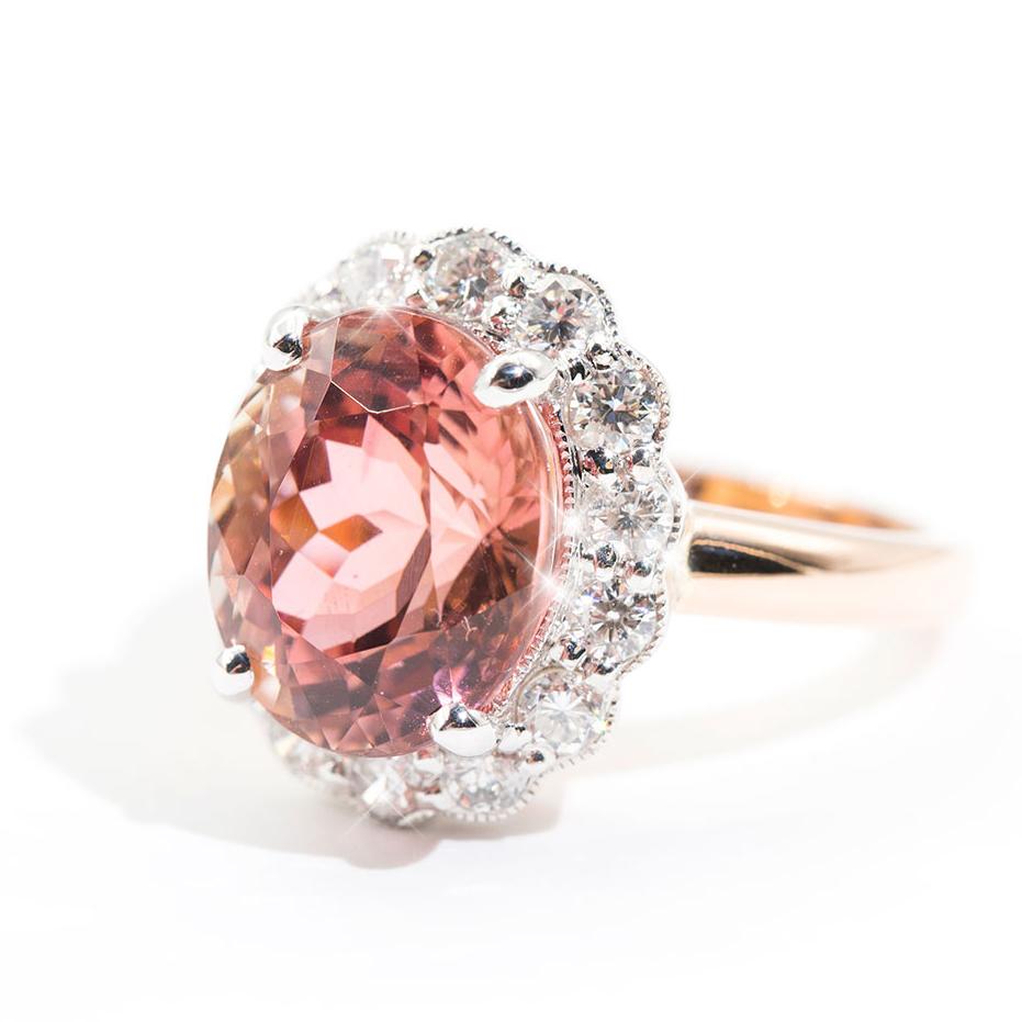 The Peru Oval Tourmaline Diamond Halo Ring Rings Imperial Jewellery - Auctions, Antique, Vintage & Estate 
