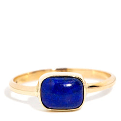 Vintage 1980s Deep Blue Lapis Lazuli Cabochon Ring 9 Carat Gold