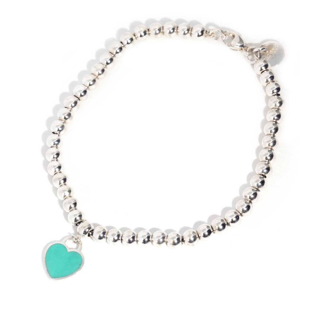 Tiffany & Co Return to Silver Blue Enamel Heart Bracelet Bangle Charm 8 In  Gift