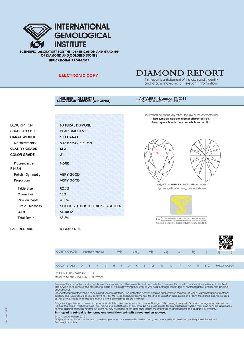 Tranquility 1.01 Carat Pear Cut Certified Diamond Ring Rings Imperial Jewellery 