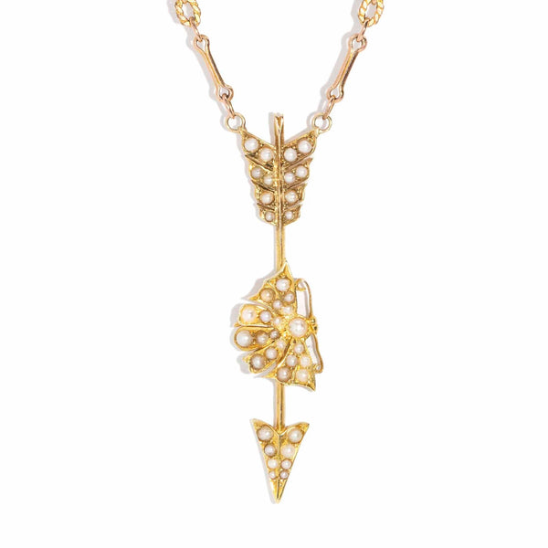 Trina Reinvented 1960s Seed Pearl Pendant 14ct & 9ct Gold Chain* DRAFT Pendants/Necklaces Imperial Jewellery Imperial Jewellery - Jewellery 