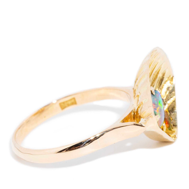 Trudy 1970s Solid Opal Shell Ring 14ct Gold Rings Imperial Jewellery 