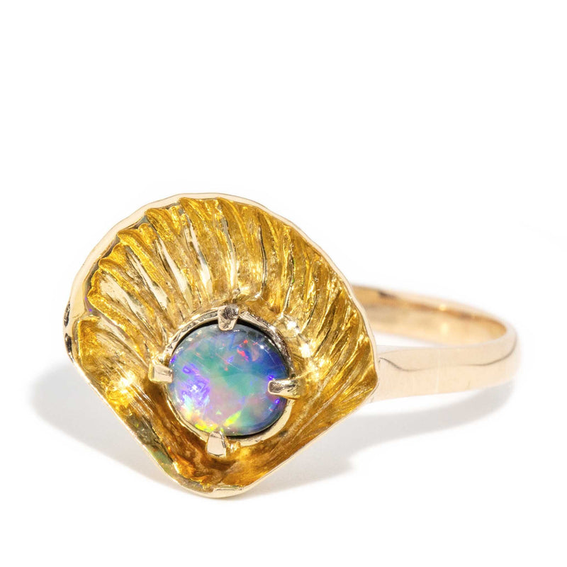 Trudy 1970s Solid Opal Shell Ring 14ct Gold Rings Imperial Jewellery 