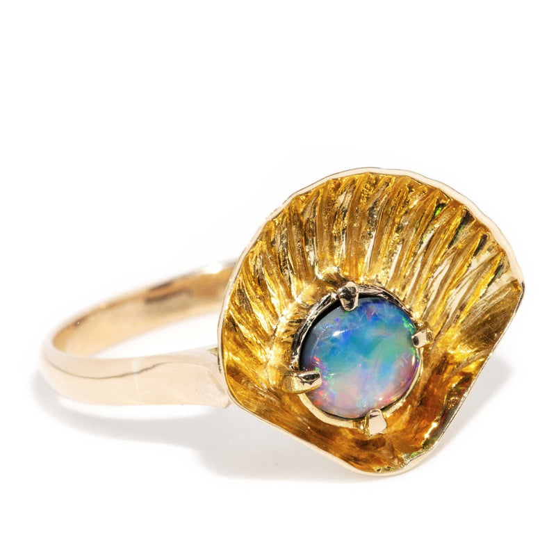 Trudy 1970s Solid Opal Shell Ring 14ct Gold Rings Imperial Jewellery 