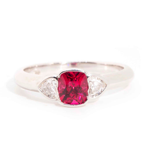 Valery Red Spinel & Diamond Trilogy Ring 18K White Gold