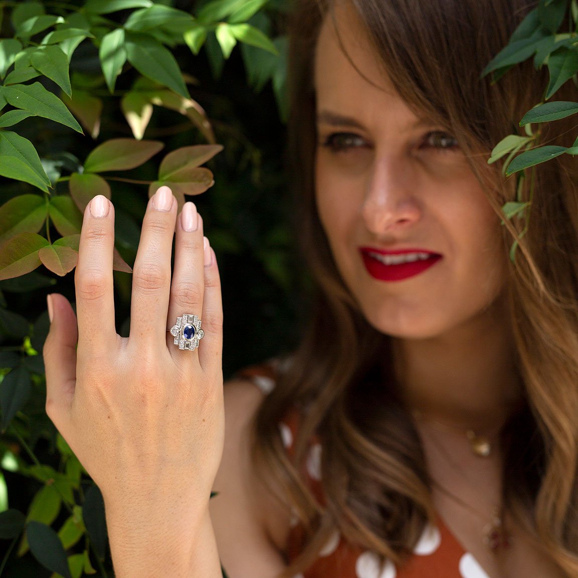 Vanessa Blue Sapphire and Diamond Art Deco Ring Ring Imperial Jewellery - Auctions, Antique, Vintage & Estate 