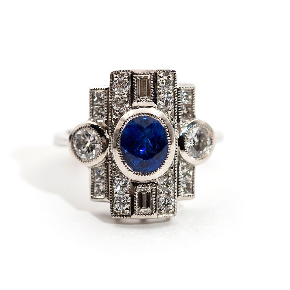 Vanessa Sapphire and Diamond Art Deco Ring Ring Imperial Jewellery - Auctions, Antique, Vintage & Estate 
