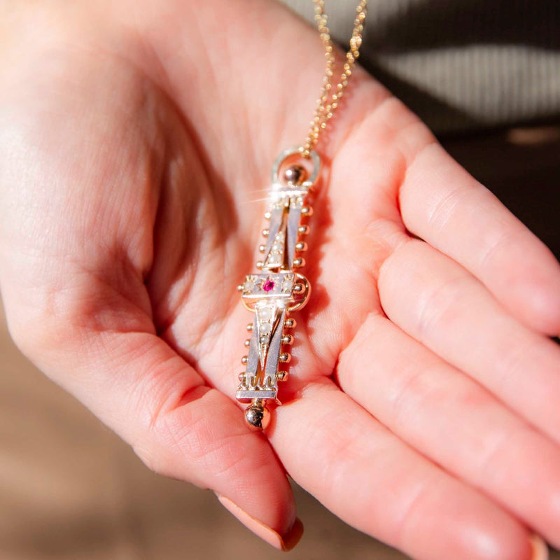 Velvette Antique Edwardian Ruby & Seed Pearl 9ct Gold Pendant* GTG Brooches Imperial Jewellery