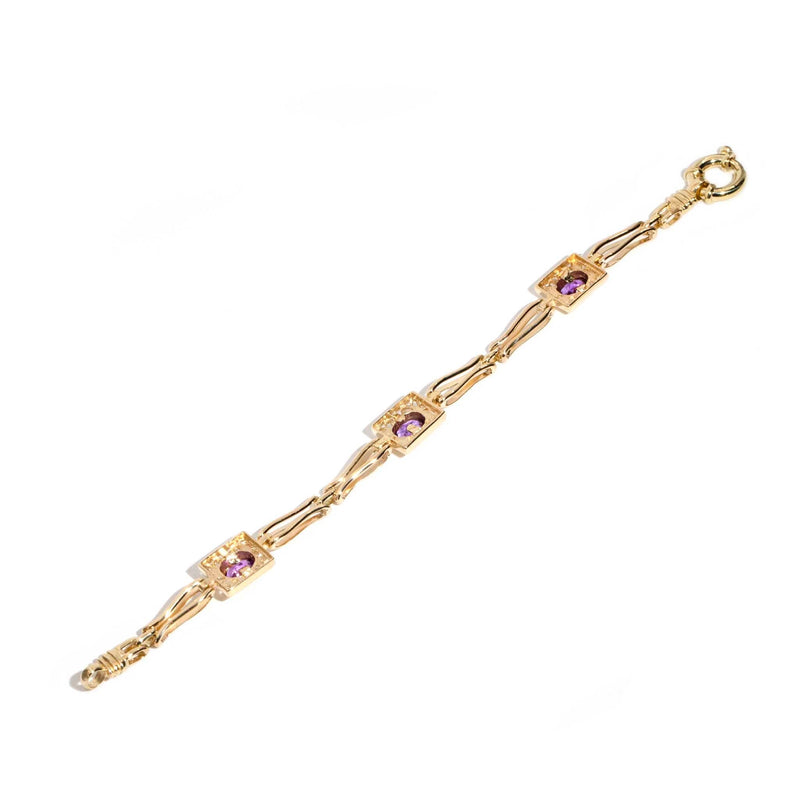 Verity Circa 1990s Amethyst 9ct Gold Gate Bracelet Bracelets/Bangles Imperial Jewellery 