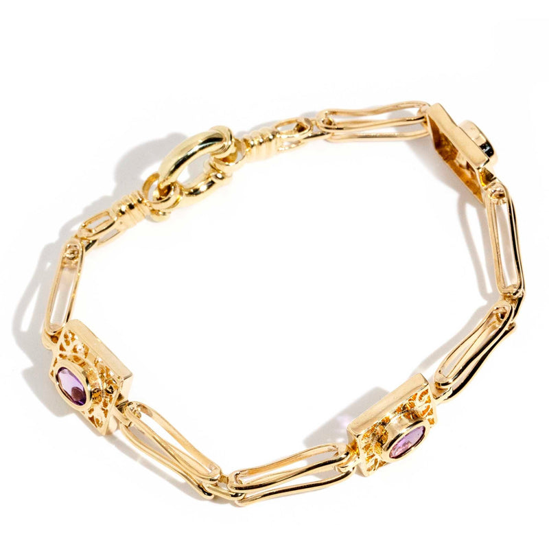 Verity Circa 1990s Amethyst 9ct Gold Gate Bracelet Bracelets/Bangles Imperial Jewellery 