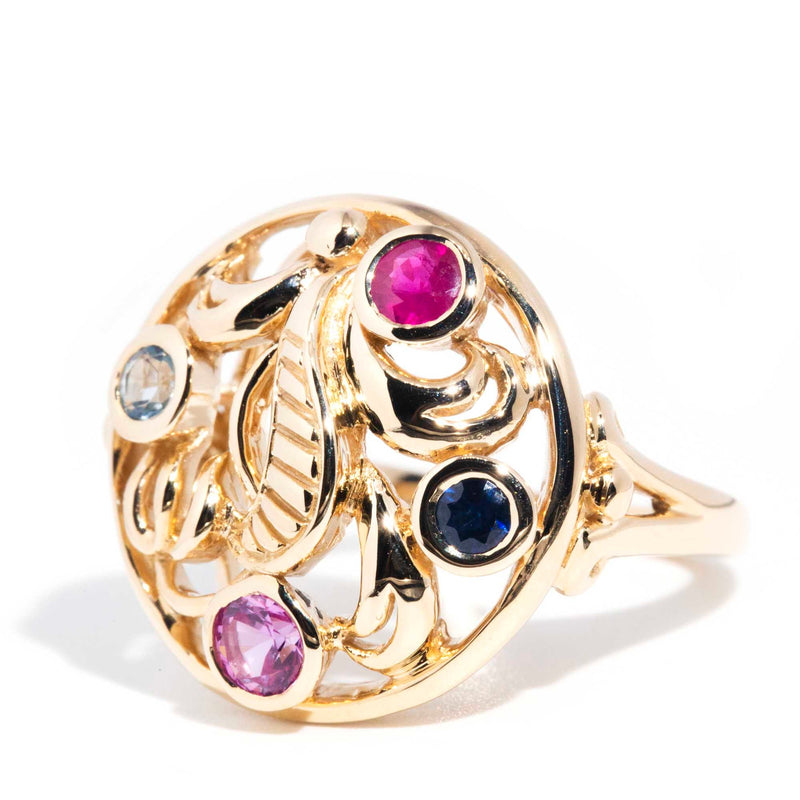 Victoria Natural Gemstone Contemporary Motif Ring in 14ct Gold Rings Imperial Jewellery 