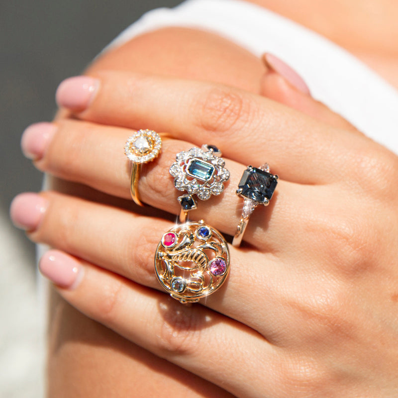 Victoria Natural Gemstone Contemporary Motif Ring in 14ct Gold Rings Imperial Jewellery 