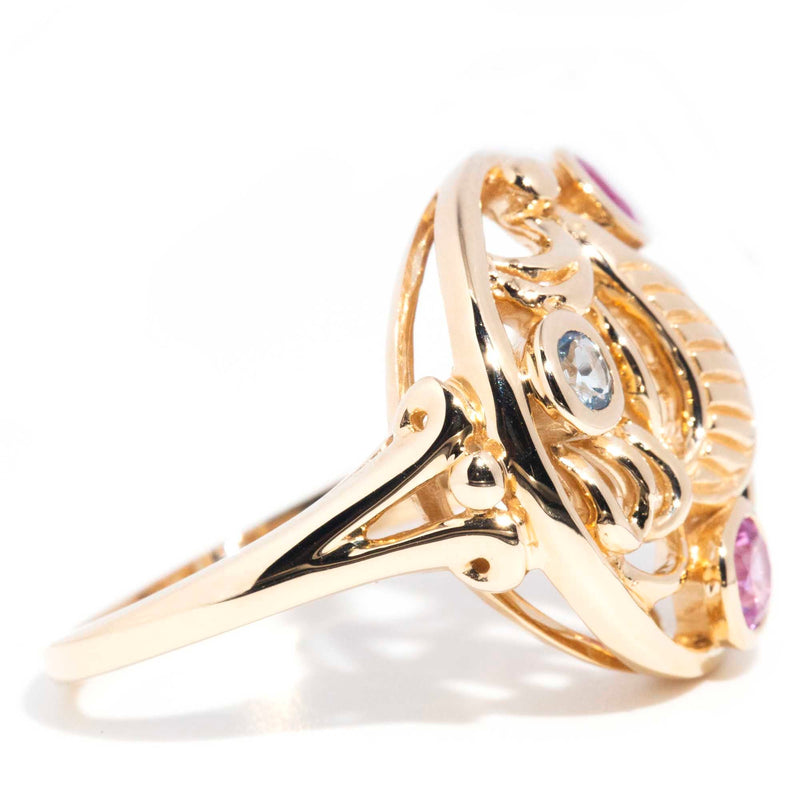 Victoria Natural Gemstone Contemporary Motif Ring in 14ct Gold Rings Imperial Jewellery 