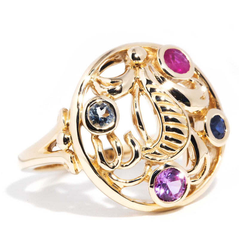 Victoria Natural Gemstone Contemporary Motif Ring in 14ct Gold Rings Imperial Jewellery 