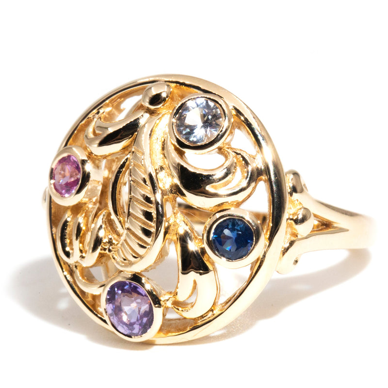 Victoria Natural Sapphire Contemporary Motif Ring in 14ct Gold Rings Imperial Jewellery 