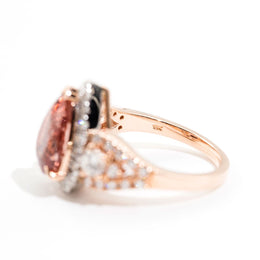 Vienna Pear Shape Morganite & Diamond Halo Ring Rings Imperial Jewellery - Auctions, Antique, Vintage & Estate 