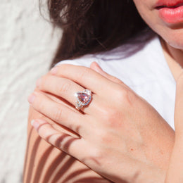 Vienna Pear Shape Morganite & Diamond Halo Ring Rings Imperial Jewellery - Auctions, Antique, Vintage & Estate 