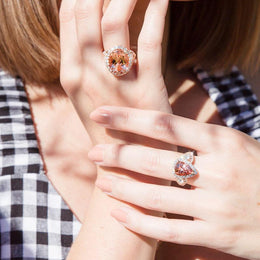 Vienna Pear Shape Morganite & Diamond Halo Ring Rings Imperial Jewellery - Auctions, Antique, Vintage & Estate 