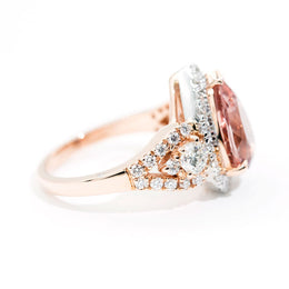 Vienna Pear Shape Morganite & Diamond Halo Ring Rings Imperial Jewellery - Auctions, Antique, Vintage & Estate 