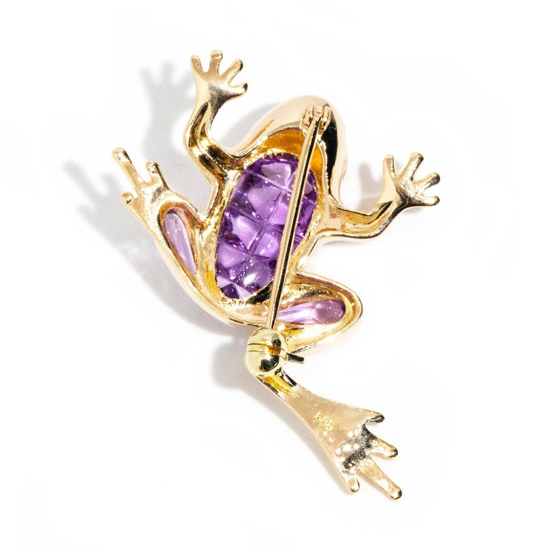 Vita 14ct Yellow Gold Amethyst Frog Brooch Brooches Imperial Jewellery 