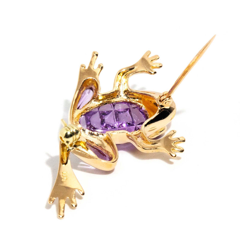 Vita 14ct Yellow Gold Amethyst Frog Brooch Brooches Imperial Jewellery 