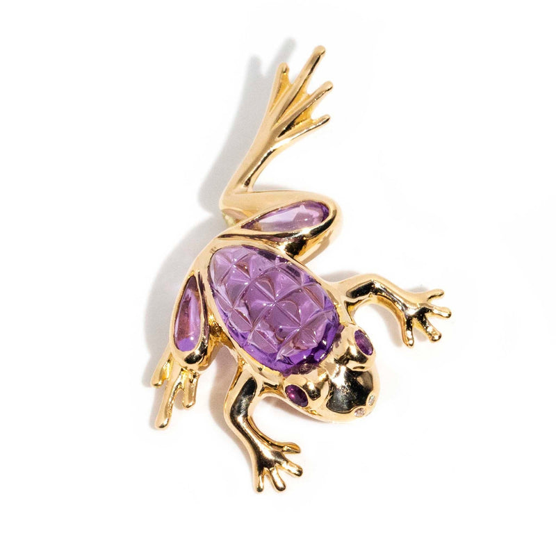 Vita 14ct Yellow Gold Amethyst Frog Brooch Brooches Imperial Jewellery 
