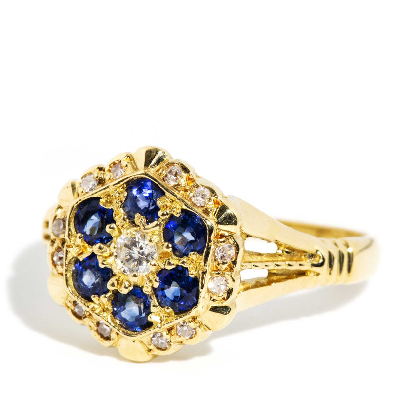 Viveca 1960s Sapphire & Diamond Cluster Ring 18ct Gold Rings Imperial Jewellery 