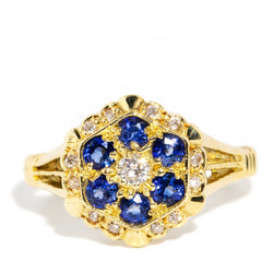 Viveca 1960s Sapphire & Diamond Cluster Ring 18ct Gold Rings Imperial Jewellery Imperial Jewellery - Hamilton 