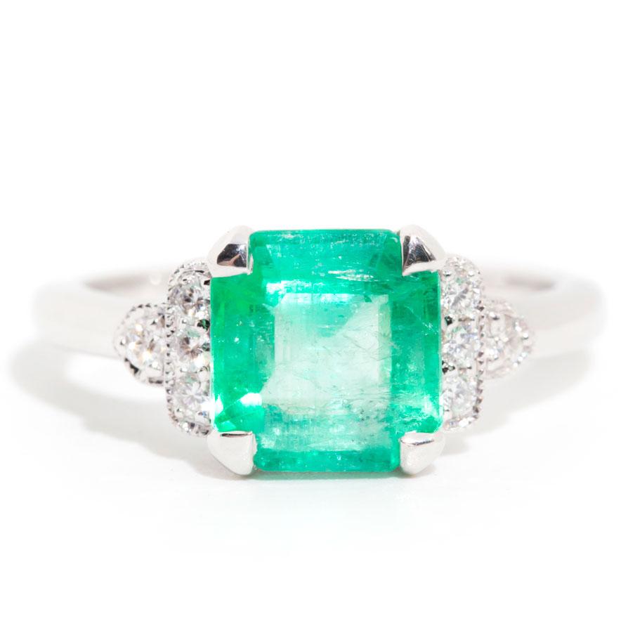Willow Emerald & Diamond Art Deco 18ct Gold Ring Rings Imperial Jewellery Imperial Jewellery - Hamilton 
