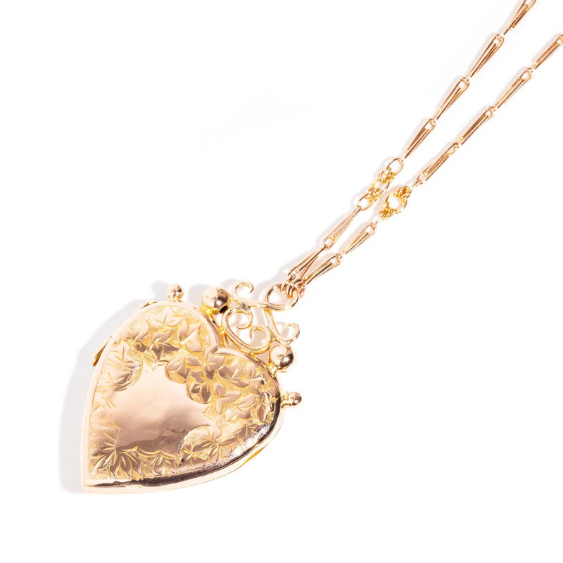 Ximena Edwardian Heart Locket & Chain 9ct Gold Pendants/Necklaces Imperial Jewellery 