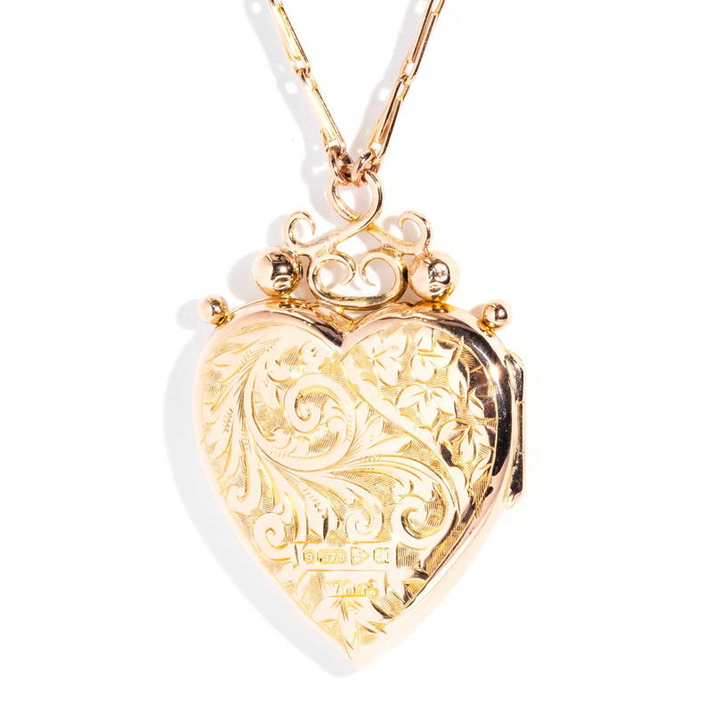 Ximena Edwardian Heart Locket & Chain 9ct Gold Pendants/Necklaces Imperial Jewellery 