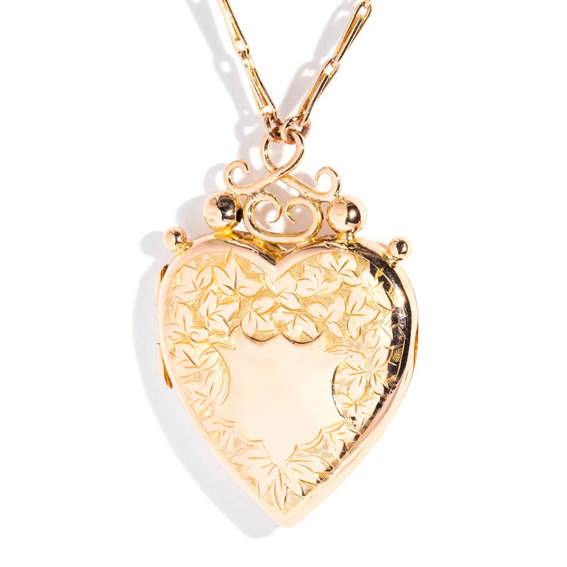 Ximena Edwardian Heart Locket & Chain 9ct Gold Pendants/Necklaces Imperial Jewellery Imperial Jewellery - Hamilton 
