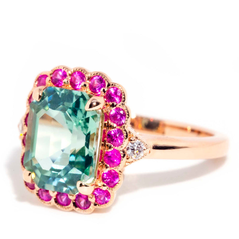 Yelena 18ct Rose Gold Tourmaline Sapphire & Diamond Halo Ring* OB Gemmo $ Rings Imperial Jewellery 