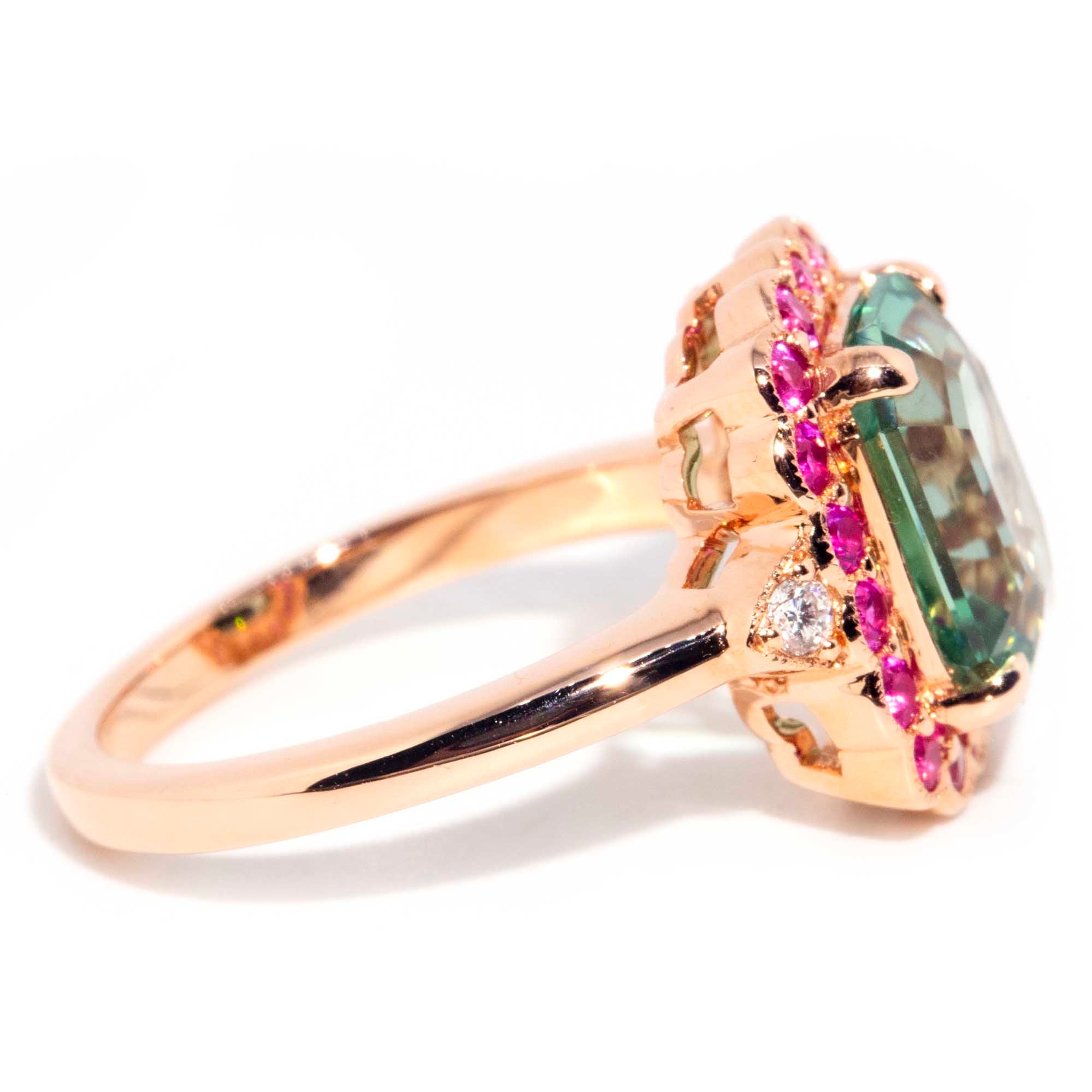 Yelena 18ct Rose Gold Tourmaline Sapphire & Diamond Halo Ring* OB Gemmo $ Rings Imperial Jewellery 