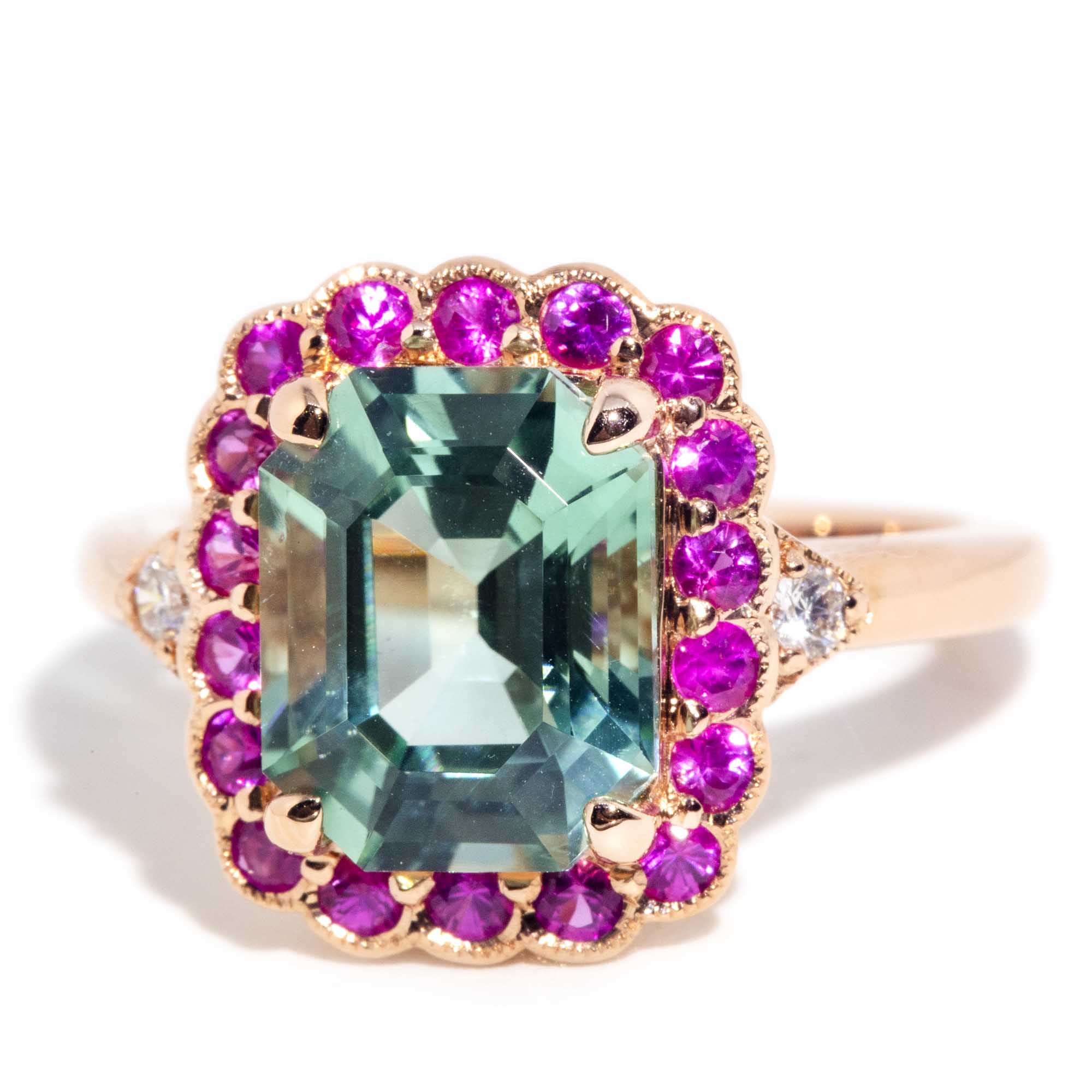 Yelena 18ct Rose Gold Tourmaline Sapphire & Diamond Halo Ring* OB Gemmo $ Rings Imperial Jewellery 