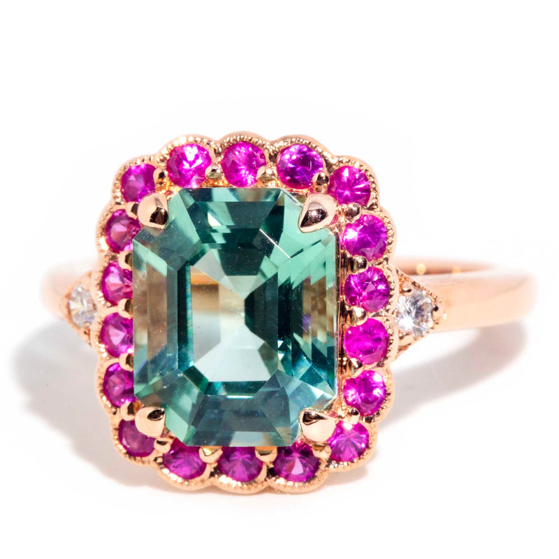 Yelena 18ct Rose Gold Tourmaline Sapphire & Diamond Halo Ring* OB Gemmo $ Rings Imperial Jewellery 