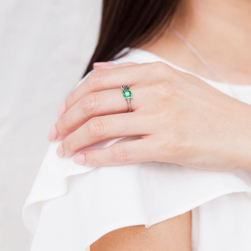 Sustainable Platinum Mythical Fantasy Natural Emerald Vintage Ring