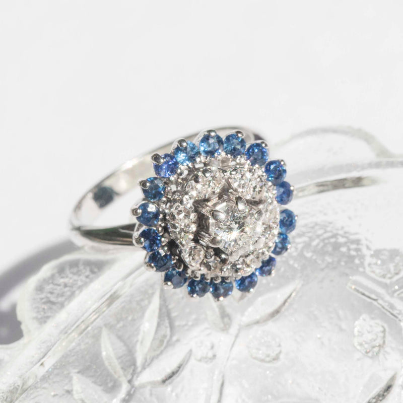 ZsiZsi 1970s Sapphire & Diamond Cluster Ring 14ct Gold Rings Imperial Jewellery 